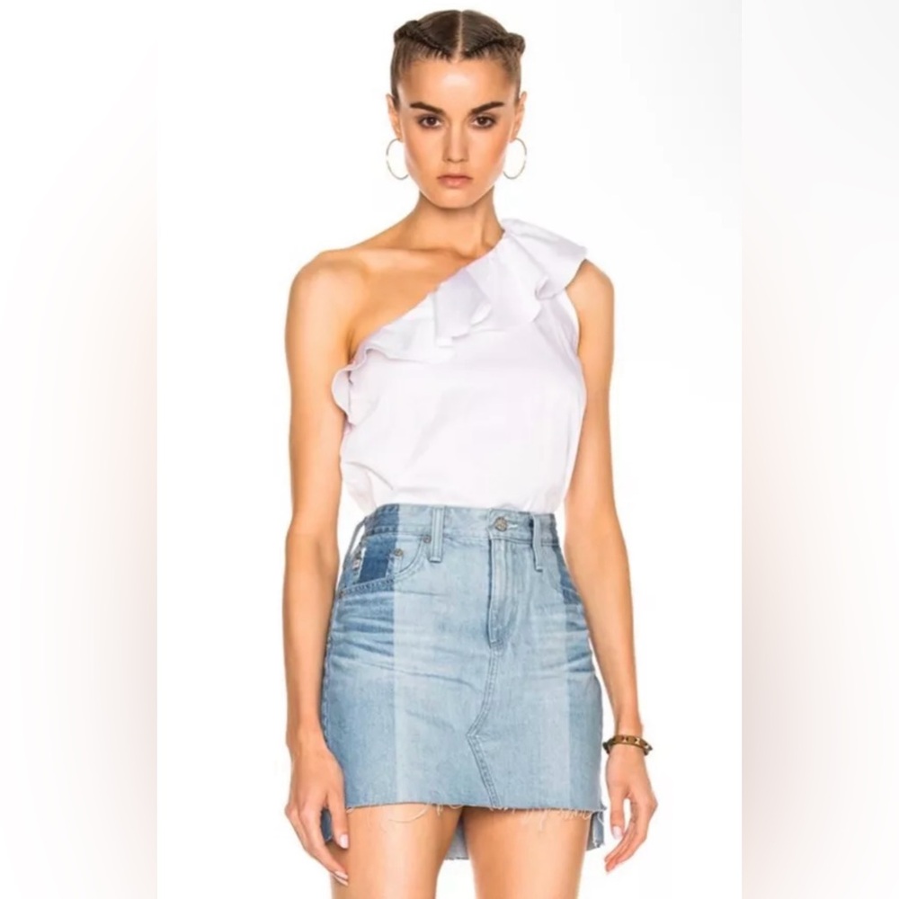 AG Adriano Goldschmied One Shoulder Ruffle Top White Cotton Size S Revolve Style - Picture 1 of 5